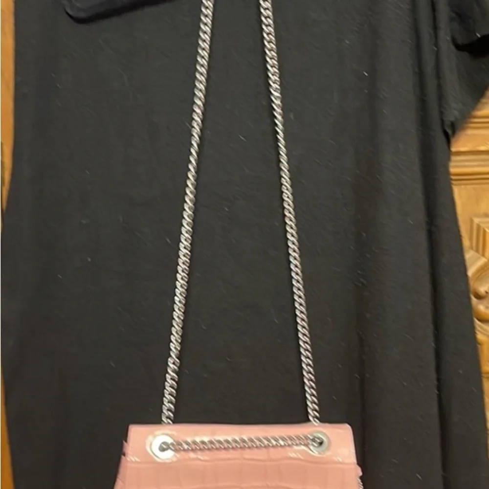 Pink Croc-Embossed Chain Shoulder Bag - Picture 2 of 8